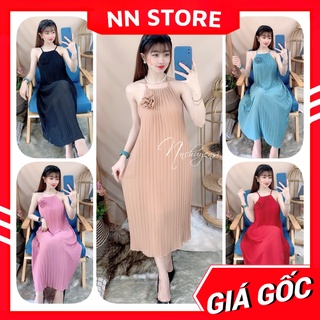 Đầm suông xếp li chất voan mềm mát cổ yếm phối hoa dễ thương Bầu bí bon chen thoải mái Đầm bầu TP109 TP117 TP118