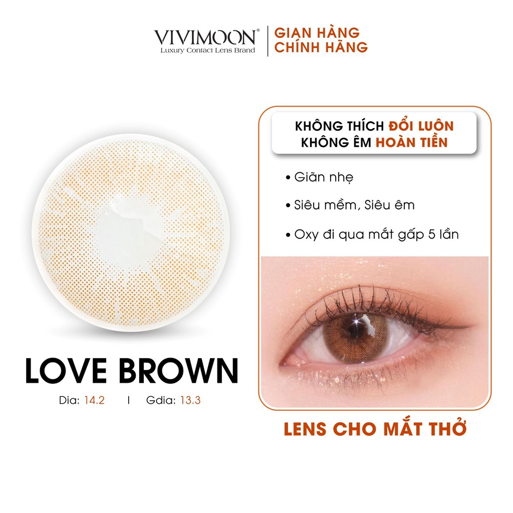 Lens Cận Nâu Tây Trong Veo Cho Mắt Thở Love Brown VIVIMOON 6 Tháng