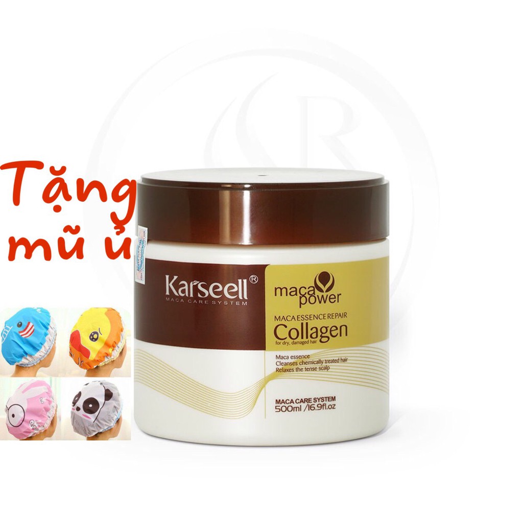 KARSEELL- Dầu Hấp Ủ Tóc Dưỡng Ẩm Phục Hồi Siêu Mềm Mượt Hương Nước Hoa Collagen Karseell 500ml + tặng mũ chụp xinh xắn | BigBuy360 - bigbuy360.vn