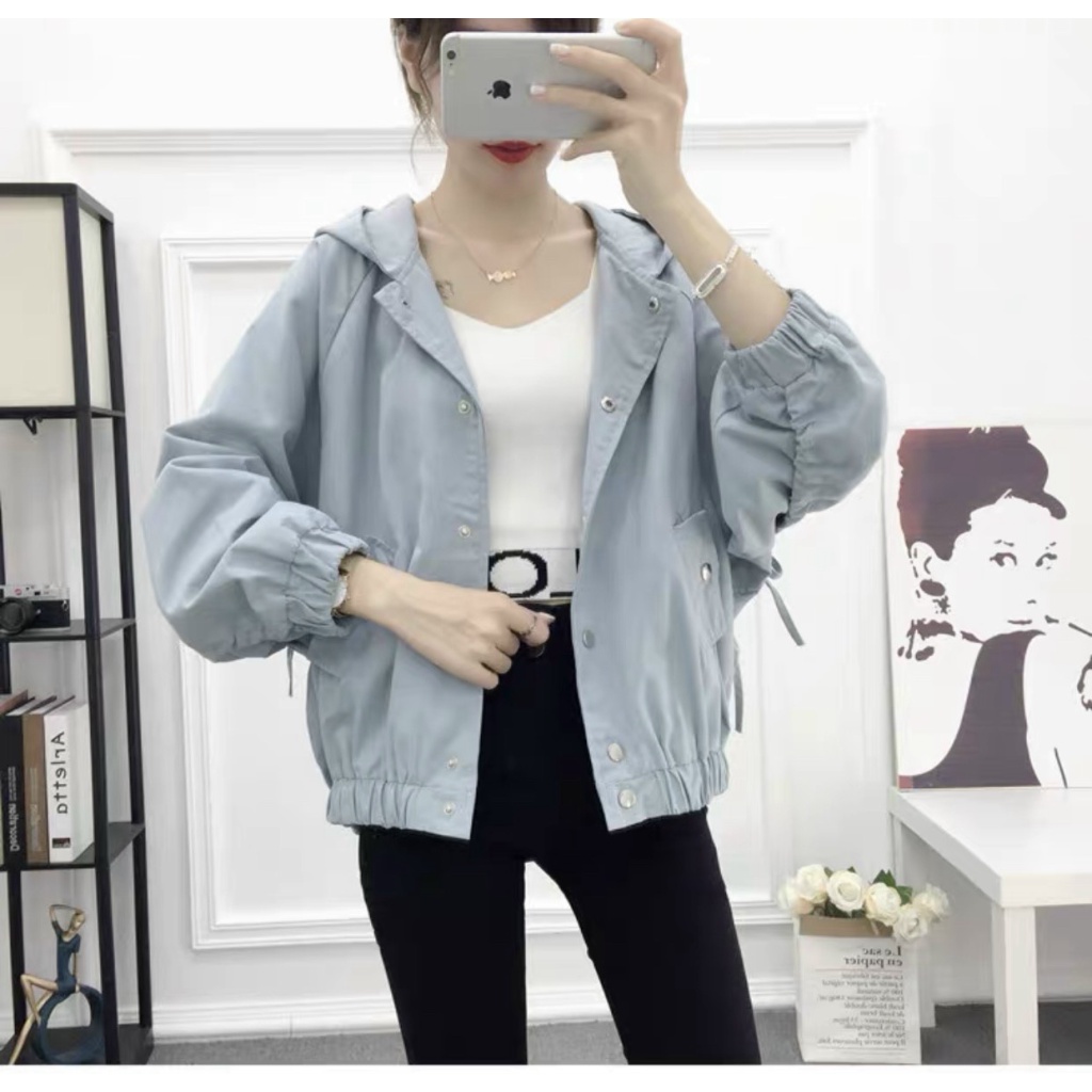 Áo Khoác Nữ Có Nón Chất Kaki 1 Lớp Form Rộng Mặc Mát Che Nắng Chắn Gió Tốt