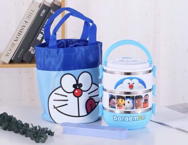 Hộp cơm Doraemon 3 tầng kèm túi xách + bộ muỗng ❤️ Doraemon Shopp ❤️