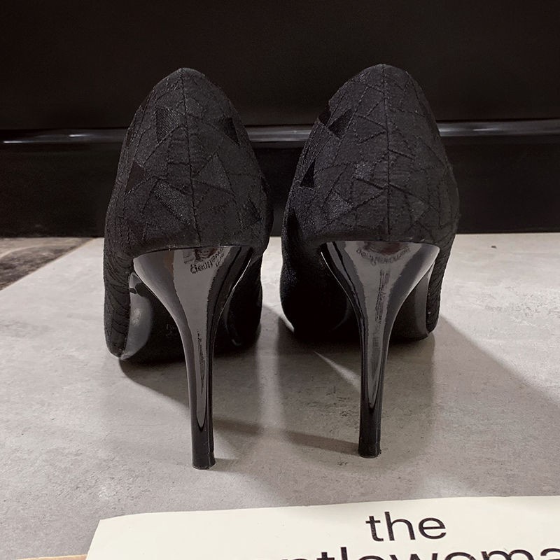 NEW Sale#Giày cao gót mũi nhọn mùa thu 2021 nữ sexy màu đen chuyên nghiệp Cô gái Pháp .