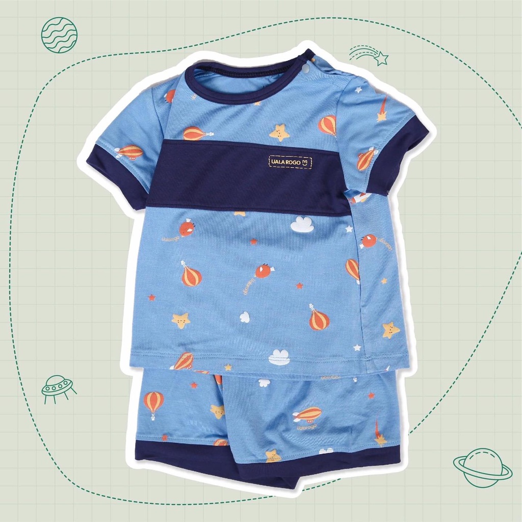 Bộ Uala Rogo cộc tay chất vải Bamboo cao cấp siêu mềm mịn thoáng mát thấm hút tốt viền họa tiết cho bé trai bé gái 2066