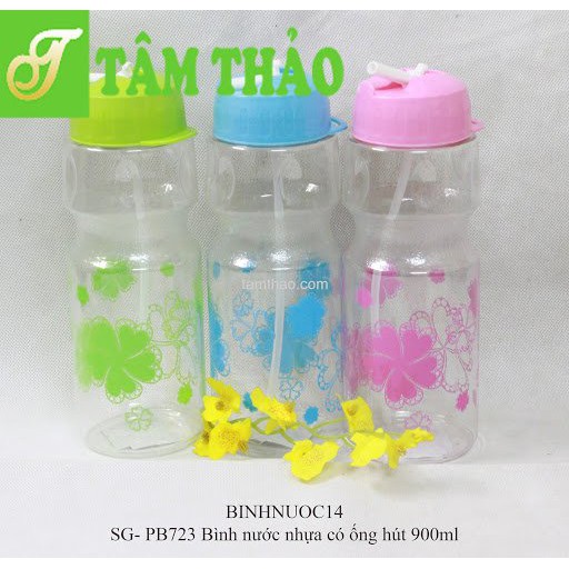 Bình nước nhựa Thái Lan có ống hút 900ml