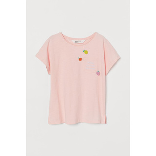 Áo phông hồng huy hiệu trái cây HM H&M_hàng chính hãng authentic