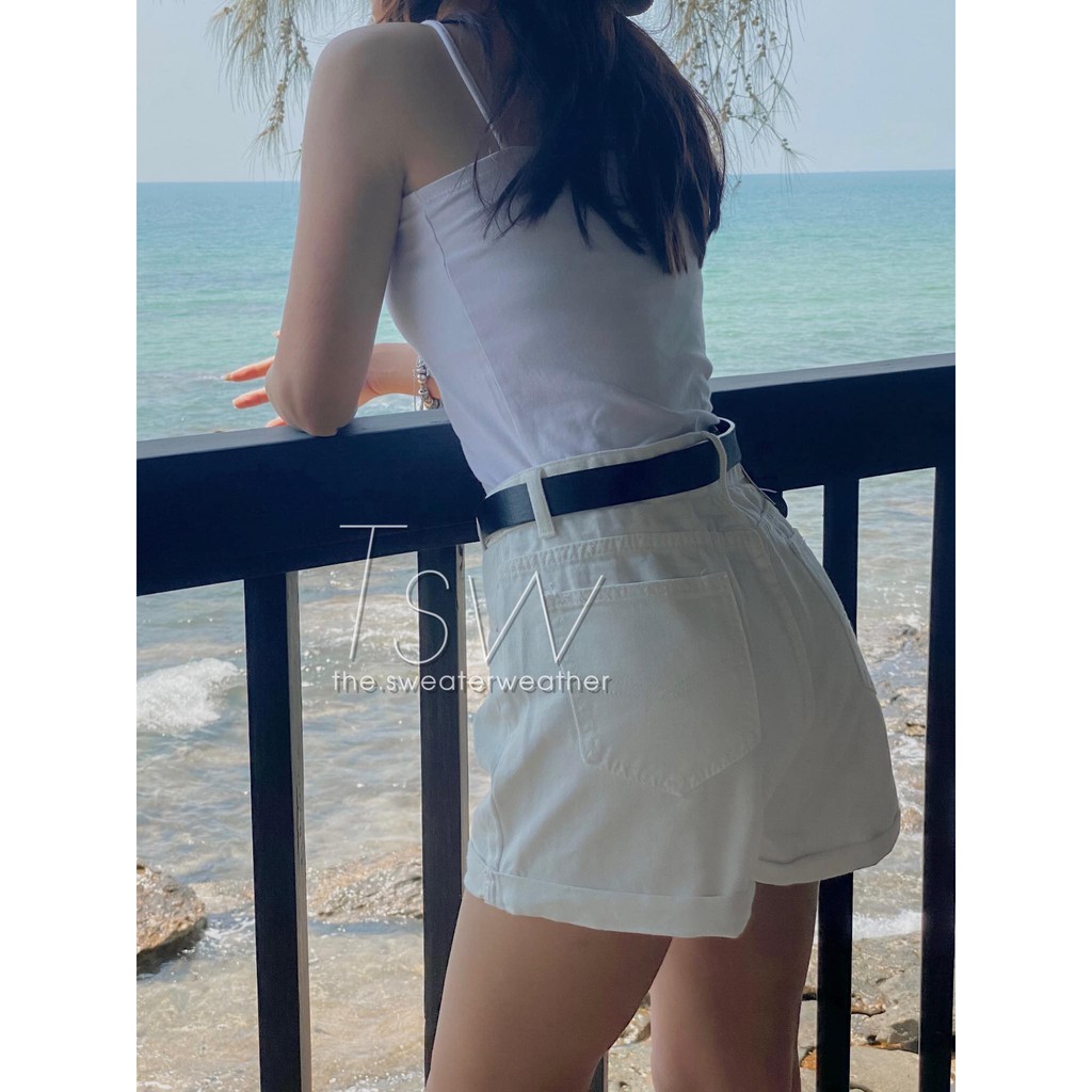 Quần short bò cạp cao gập gấu kèm thắt lưng (Ảnh thật) | BigBuy360 - bigbuy360.vn