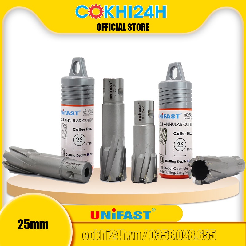 Mũi khoan từ rút lõi phi 25mm Unifast HSS 25x25 / TCT 25x35 / TCT 25x50