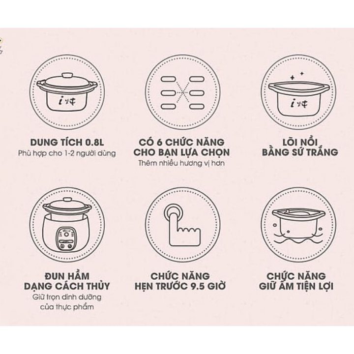 [Bảo Hành 12 Tháng] Nồi Nấu Chậm 0,8L Bear Chính Hãng, Nấu Cháo, Hầm, Hấp, Chưng Yến Bản Quốc Tế - SUBE001