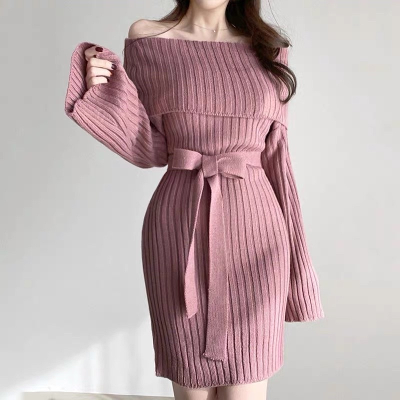 Váy len trễ vai dày dặn quyến rũ phong cách Hàn Quốc