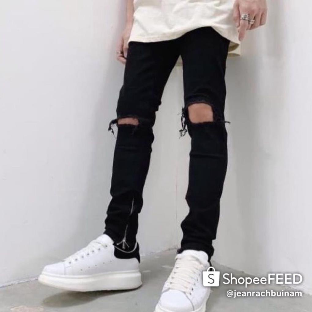 8.8 ( HÀNG CHUẨN ) Quần Jean Rách Kiểu Kèm zip ống chân - khóa ống chân rách to- dáng skinny co giãn