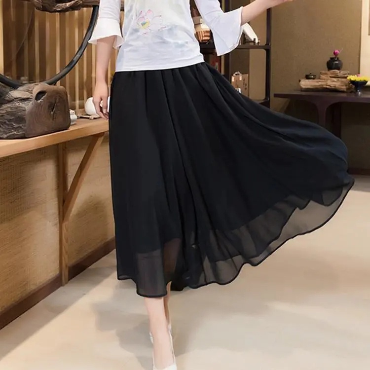 【65-150KG】 Chân Váy Chữ A Eo Cao Dáng Rộng Vải Voan C9221