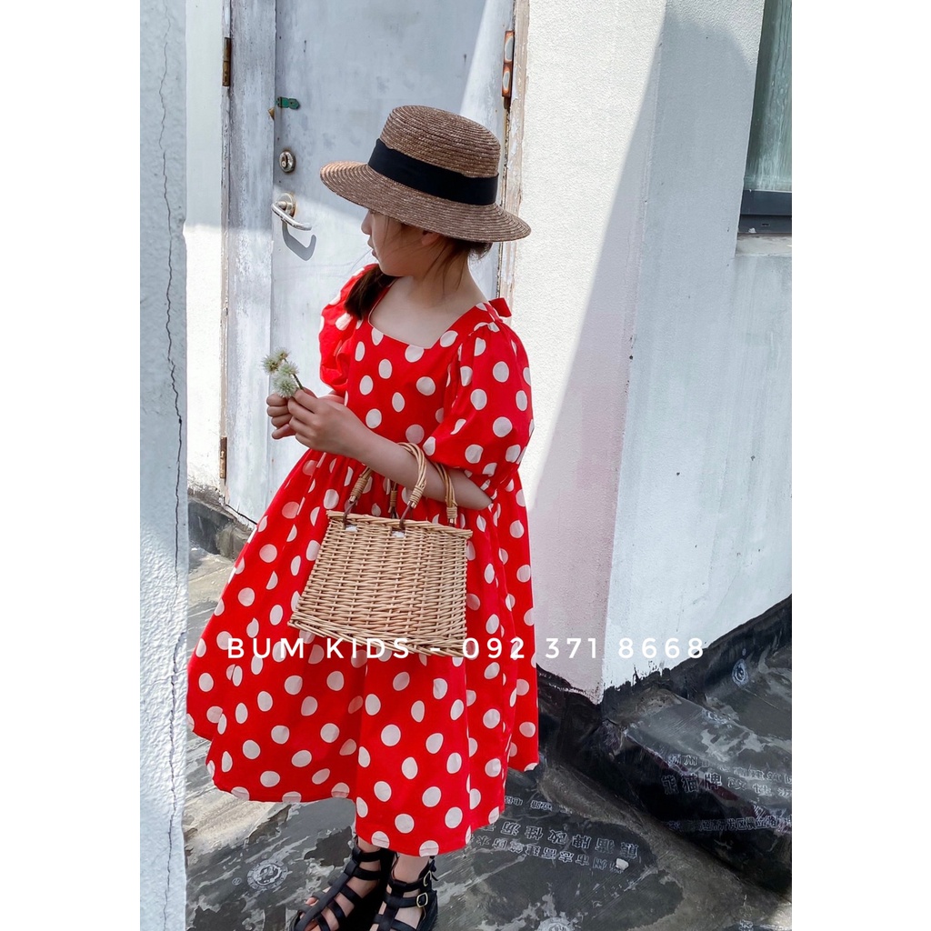 Váy chấm bi đỏ nổi bật cho bé gái size nhỡ cao cấp G14