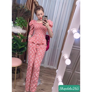 Đồ bộ nữ,đồ ngủ mặc nhà vải lụa họa tiết LV thời trang size 45-57kg.