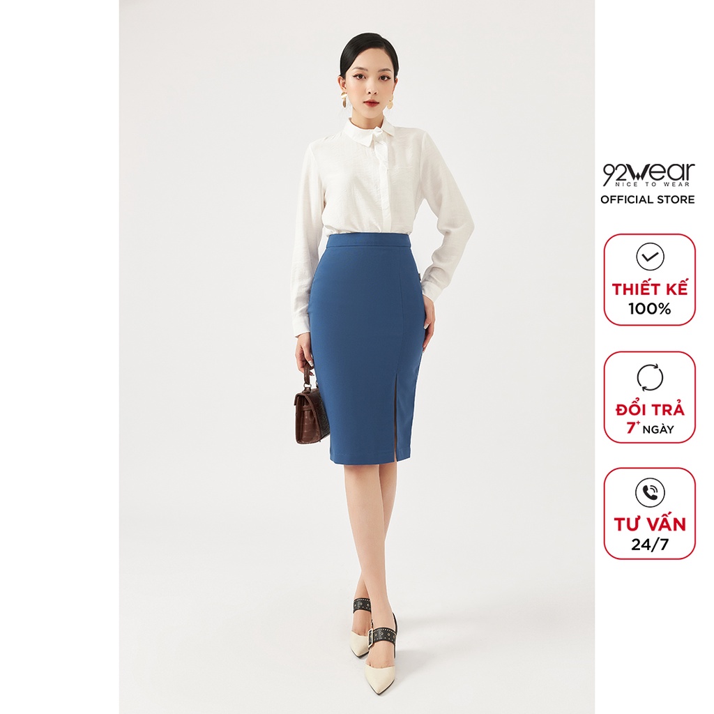 Áo sơ mi nữ kiểu dáng thanh lịch vải lụa dài tay có nơ ASW0624 - 92WEAR