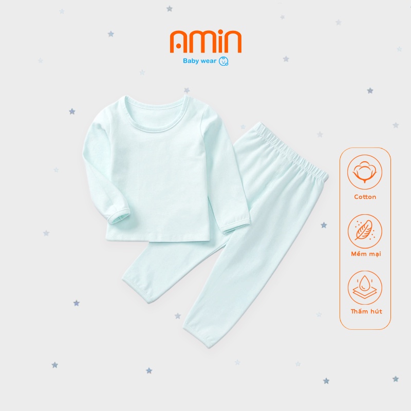 Bộ đồ giữ nhiệt dài tay cho bé trai bé gái dưới 3 tuổi cotton thoải mái ngủ ngoan màu sắc nhẹ nhàng dễ thương