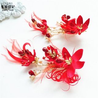 HANDMADE Trâm Cài Tóc Đính Đá Pha Lê Đỏ Trang Trí Tóc Cô Dâu