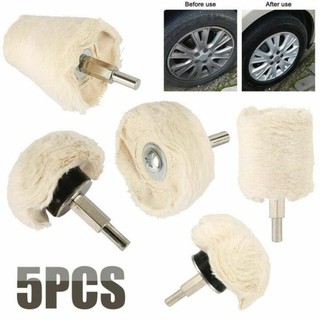 Bộ 5 đầu phớt lông cừu đánh bóng xe - Vải đánh bóng ô tô xe máy inox gắn cho máy khoan