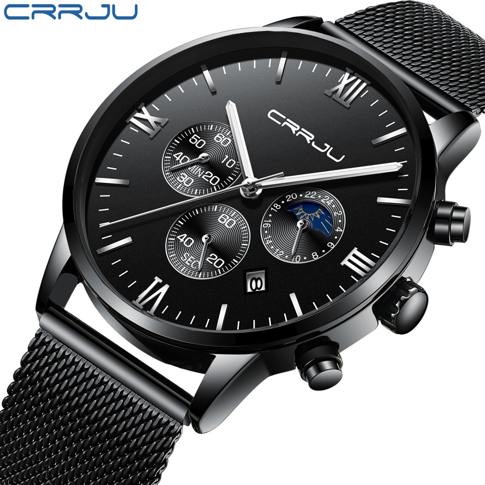 CRRJU Men's Watch Fashion Luxury Multifunctional Waterproof Stainless Steel Quartz 2159