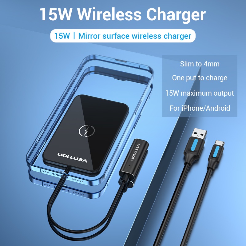 Đế sạc nhanh không dây VENTION mặt gương thông hơi 15W đầu ra nhanh dành cho iPhone/Android hỗ trợ PD QC/ AFC