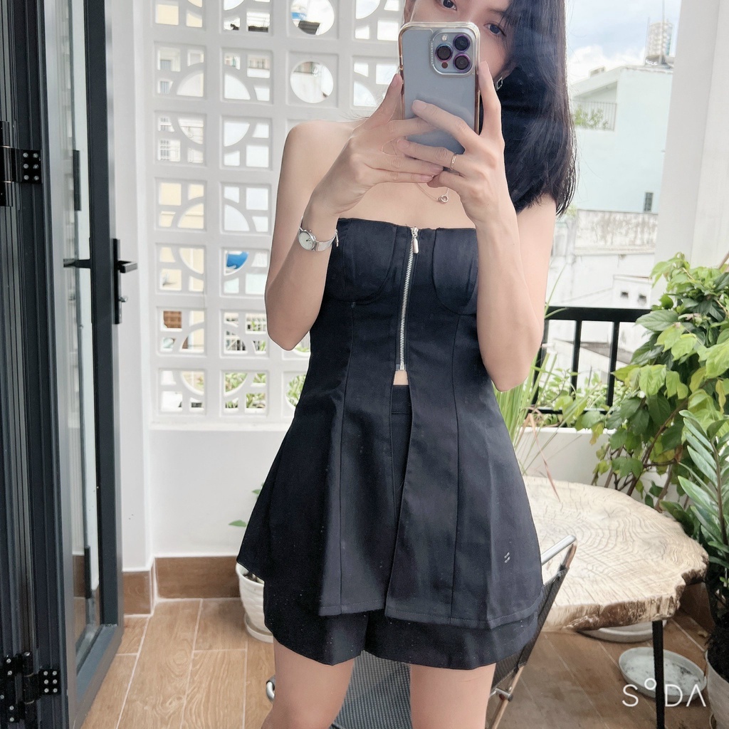 [Ảnh thật] Set quần short áo ống form dài dây kéo sang xịn