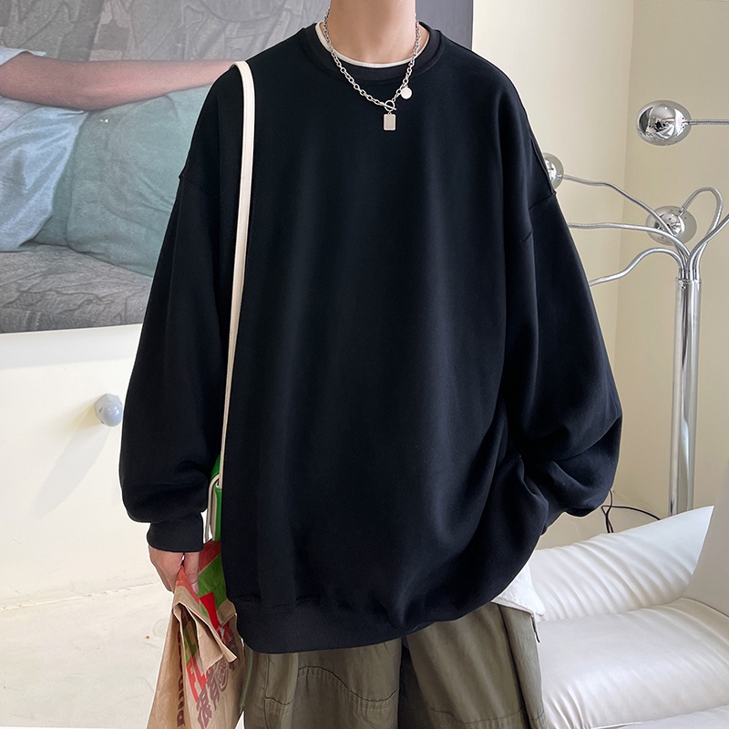 Áo Hoodie IFNICEFUTURE Cổ Tròn Dáng Rộng Màu Trơn Thời Trang Cho Nam