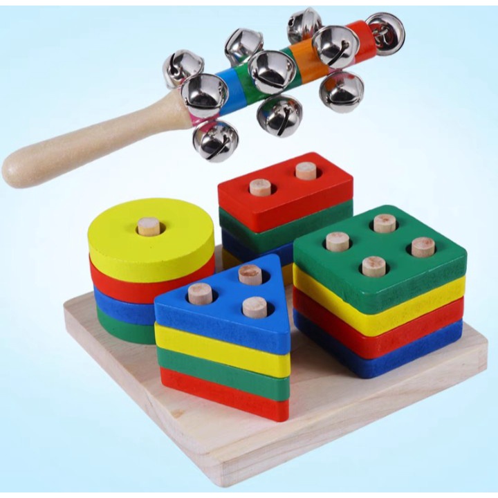 Tháp thả khối đa sắc - Đồ chơi gỗ giúp bé phát triển kỹ năng logic