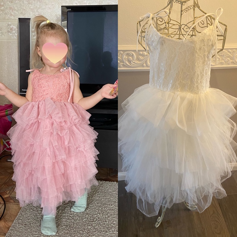 Đầm hai dây NNJXD xếp tầng vải voan họa tiết hoa thời trang tiệc cưới cho bé gái