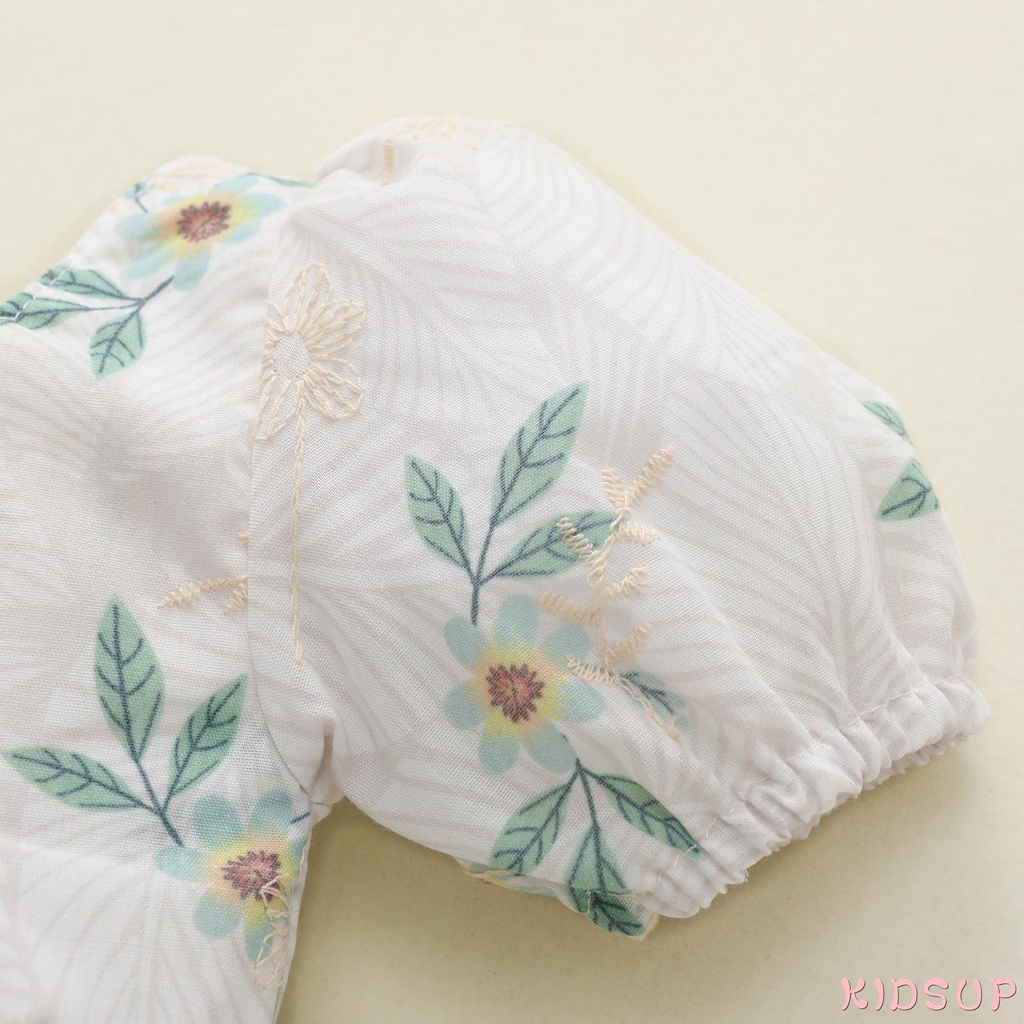 Bộ áo liền quần cổ vuông in hoa xinh xắn cho bé gái