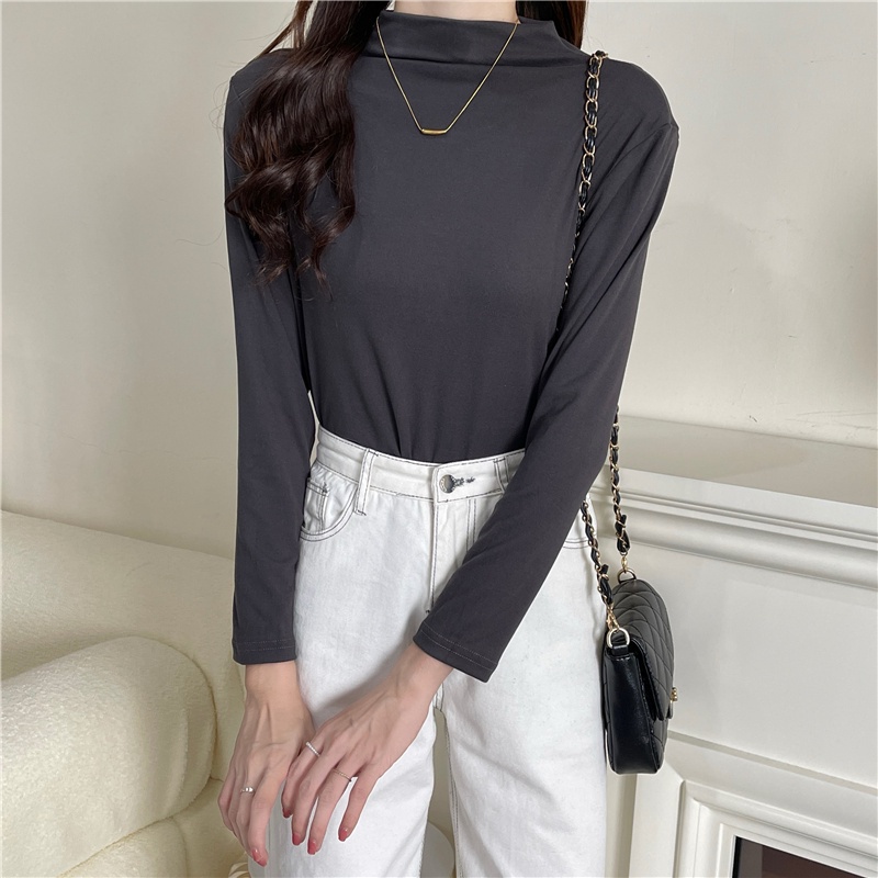 SUXI Áo thun tay dài cổ cao dáng ôm thời trang mùa thu mới dễ phối đồ cho nữ