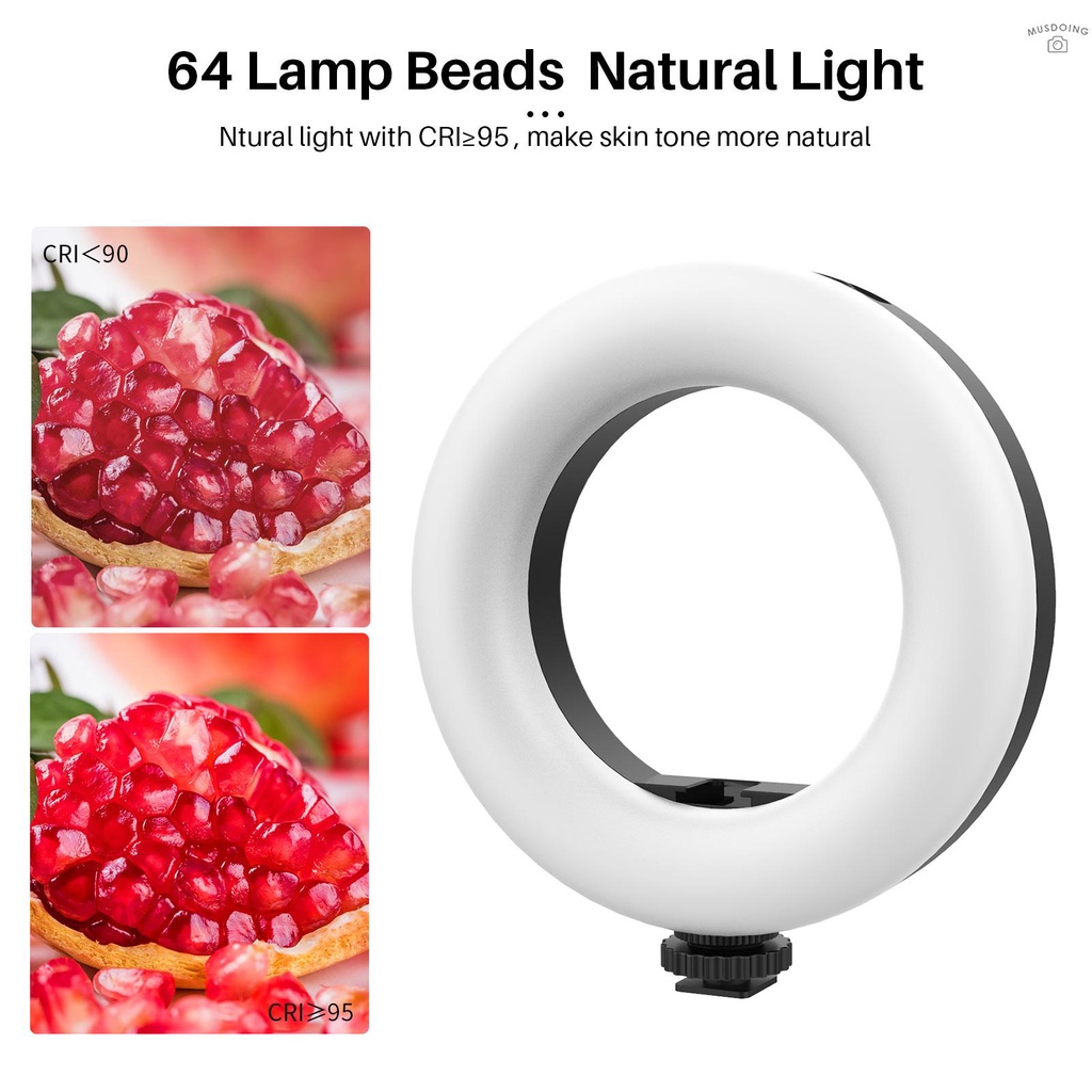 ღ VIJIM VL64 6 Inch Mini Selfie Ring Light LED Beauty Light 3 Lighting Modes 3200K-5600K Dimmable Built-in Rechargeable Battery with Cold Shoe Mount for Vlog Live Streaming Online Video Makeup