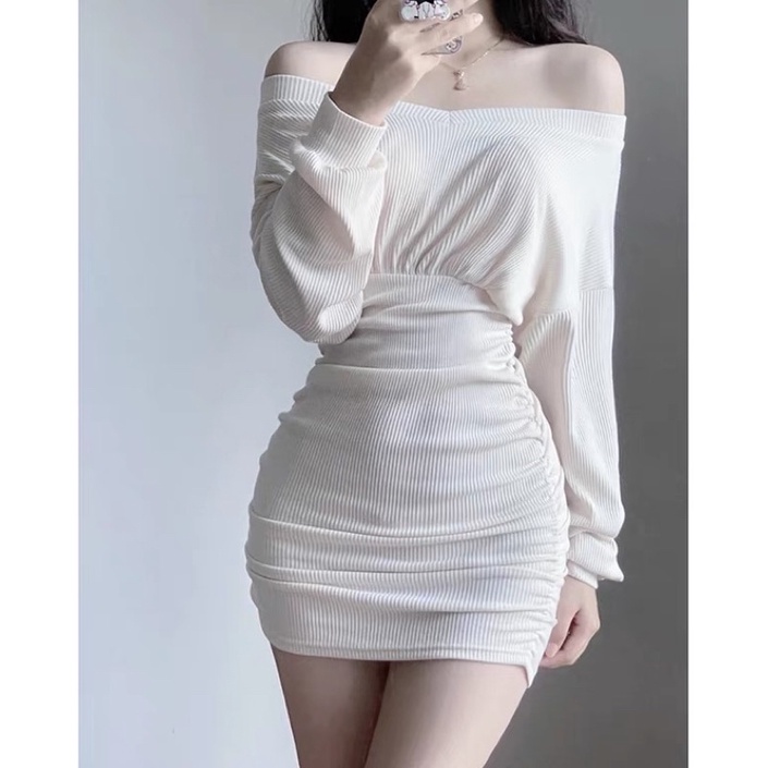 Đầm Ngắn Tay Dài Ôm Body Trễ Vai