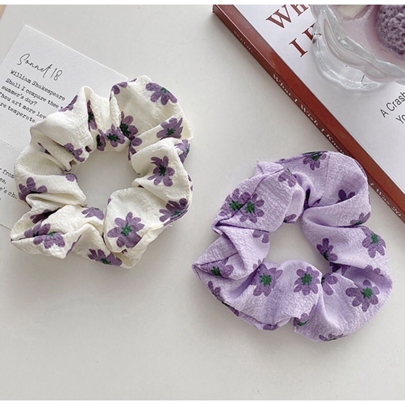 Scrunchie cột tóc tone màu tím ngọt ngào-hoạ tiết độc đáo-phong cách mới cho nữ