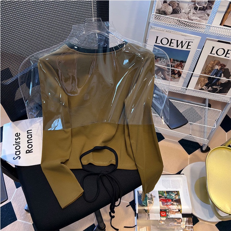 Áo Thun Tay Dài In Chữ Màu Sắc Tương Phản Phong Cách Retro Dành Cho Nữ