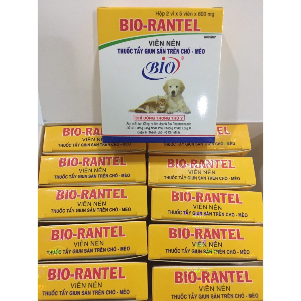 BIO- RANTEL Thuốc tẩy giun sán trên chó mèo. Hộp 10 viên x 600g