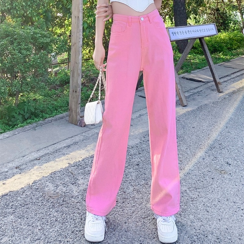 Quần jeans dài SUXI lưng cao ống rộng màu sắc đơn giản thời trang xuân hè cho nữ