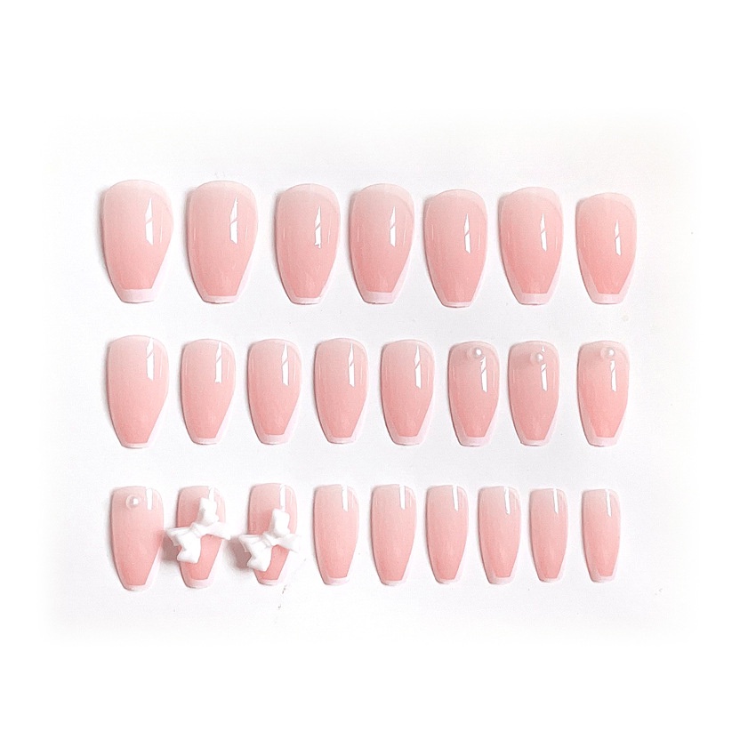 set 24 móng tay giả đính nơ sơn đầu móng sang chảnh Jojo X33 móng giả nailbox rẻ đẹp kute chống thấm nước kèm keo gắn
