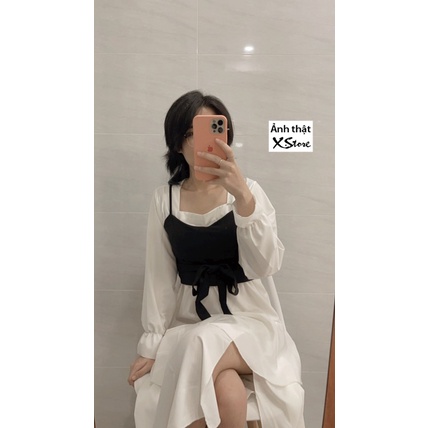 Set Váy Yếm Đen Xẻ Chân Có Tầng Unisex Cực Hot Có Ảnh Thật Tự Chụp + Đánh Giá X.Store SP139