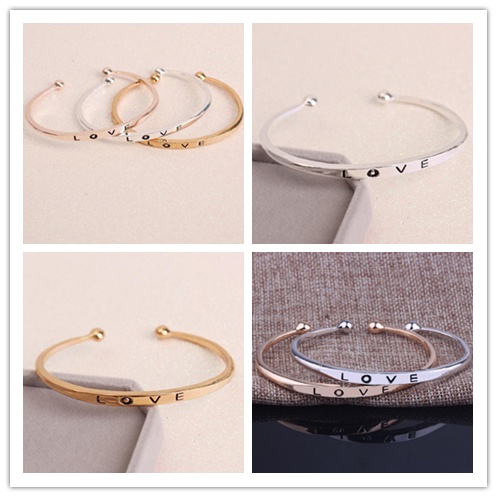 Vòng Đeo Tay Dạng Mở Có Thể Điều Chỉnh Khắc Chữ Thời Trang Cho Cặp Đôi