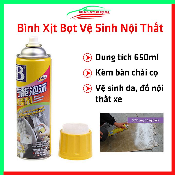 Bình xịt bọt vệ sinh da nội thất trên ô tô BOTNY kèm bàn chải