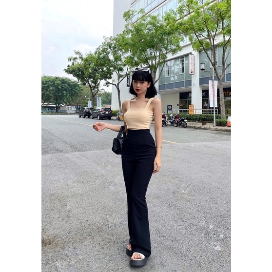 Quần loe Đen form dài tôn dáng chất vải dày dặn có style hàn ullzang đơn giản dễ mix và phối đồ
