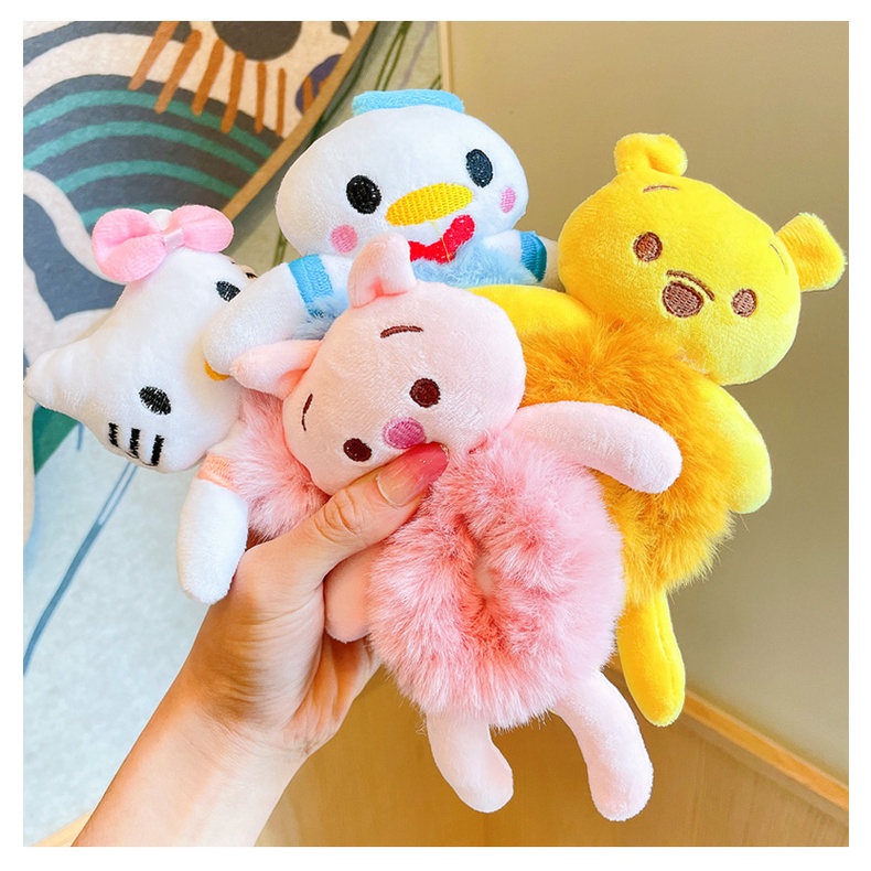 Dây Cột Tóc Lông Nhung Co Giãn Hình Thú Hoạt Hình Dễ Thương Phong Cách Hàn Quốc Cho Nữ