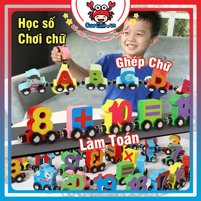 Đoàn tàu nam châm chữ và số cho bé, đồ chơi gỗ đoàn tàu chữ số nam châm giáo dục sớm thông minh giáo cụ Montessori Stem