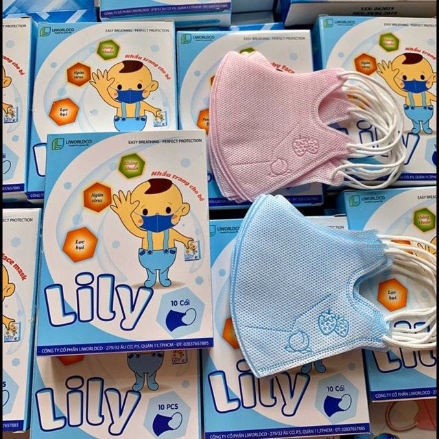 Khẩu trang Lily cho bé 10 cái/ hộp ( 5  cái xanh, 5 hồng)