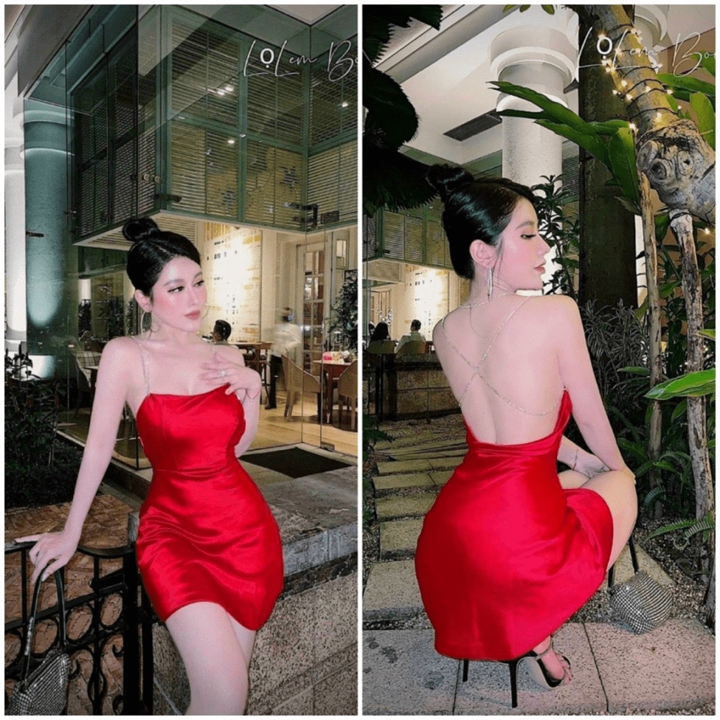 Mẫu HOT Đầm Lụa Dây Xích Hở Lưng Ôm Body Siêu Hấp Dẫn UP