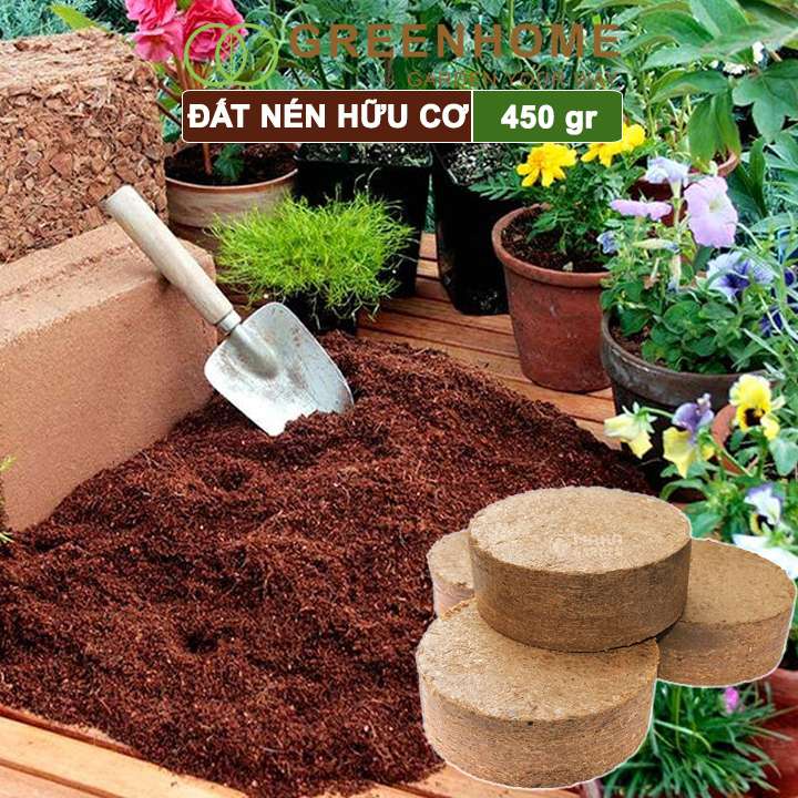 Đất Nén Hữu Cơ, 450gr Greenhome, Mụn Sơ Dừa Bánh Lớn Đã Qua Xử Lý, Nở Gấp 5 Lần, Trồng Rau, Trộn Giá Thể Trồng Cây
