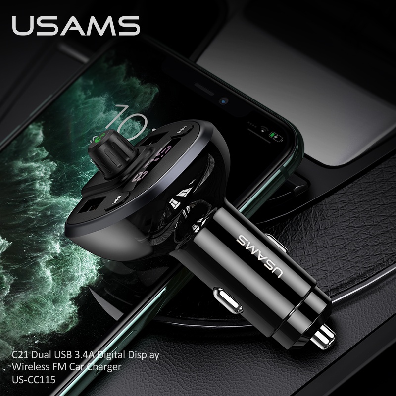 Tẩu sạc nhanh ô tô C21 FM Kết Nối Bluetooth 5.0 Hai Cổng USB 3.4A Rảnh Tay Dùng Trong Xe Hơ Thiết Bị Phát Són