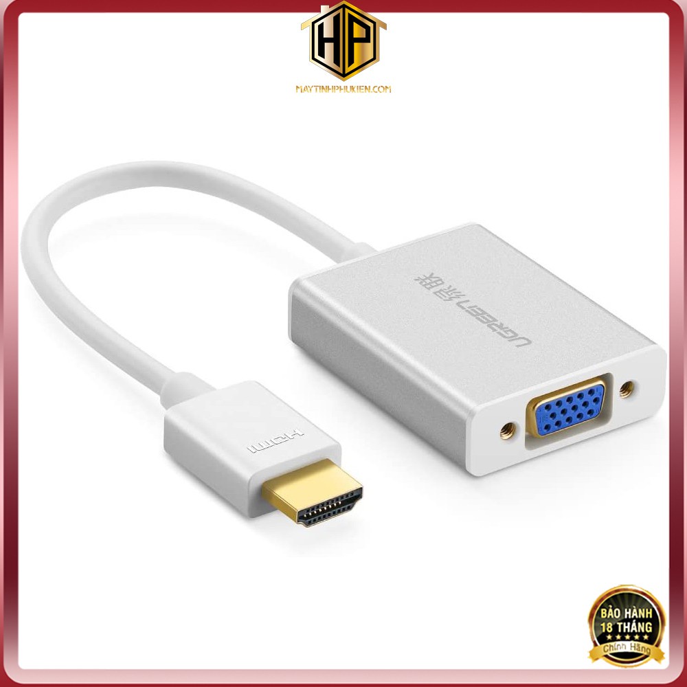 Ugreen 40212 - Cáp chuyển đổi HDMI sang VGA có Audio màu trắng chính hãng