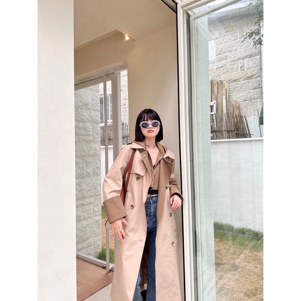 Áo khoác mangto nữ dáng dài trench coat thương hiệu YSL cao cấp