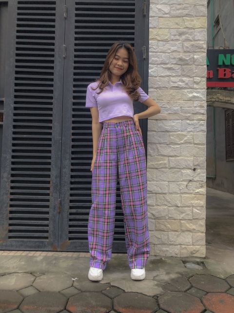 Quần kẻ caro Ulzzang ống rộng