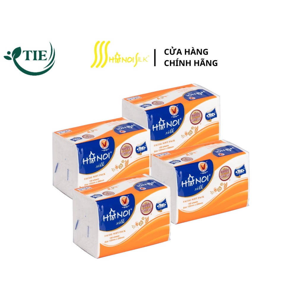 Combo 4 Gói Giấy Ăn Rút Hà Nội Silk 150 Tờ x 3 Lớp Giá Mềm, Khăn Giấy Rút Mềm Mại Bền Dai An Toàn